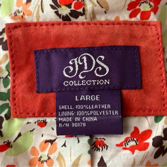 Vintage Suede Large Orange Red Jacket Leather 80s 90s Retro Designer JDS - Picture 14 of 14